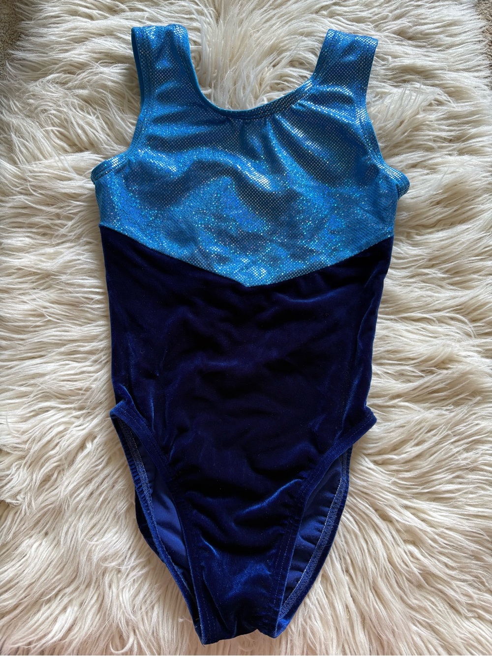 Revolution Blue Shiny Velvet Leotard Gymnastics Dance Adult Small Leo AS EUC